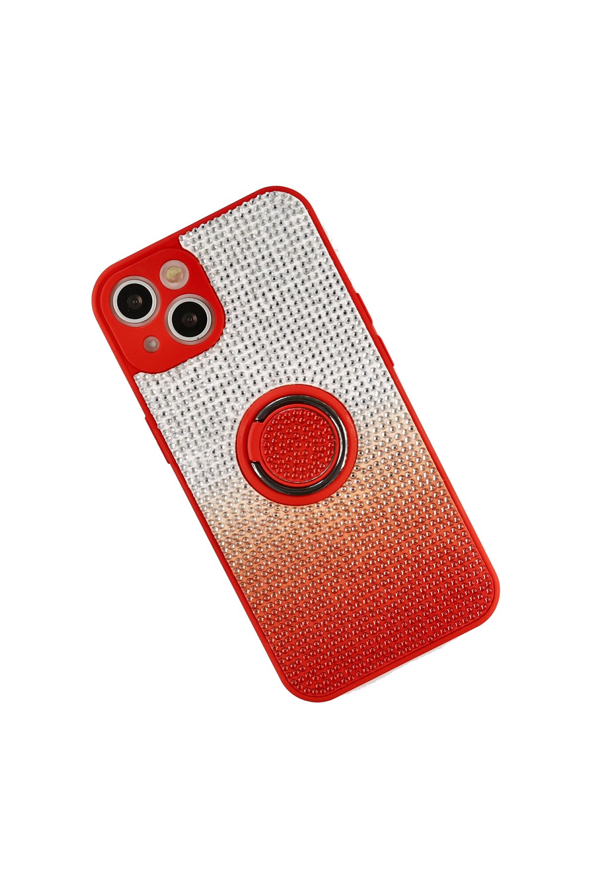 NewFace Newface iPhone 13 Kılıf Daytona Yüzüklü Taşlı Silikon - Kırmızı