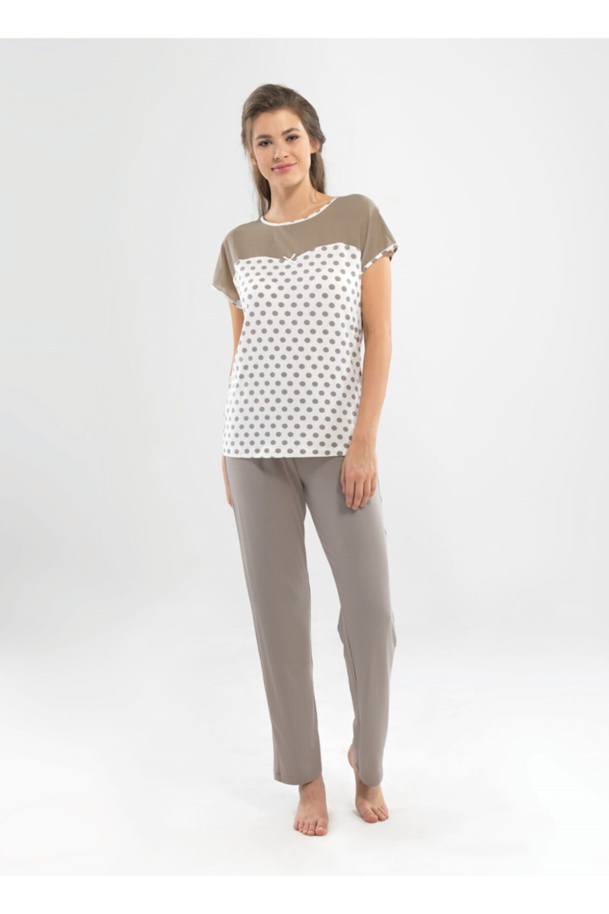 Blackspade Kadın Puantiyeli Pijama Takımı - 6811 - Vizon Blackspade Kadın Puantiyeli Pijama Takımı - 6811 - Vizon