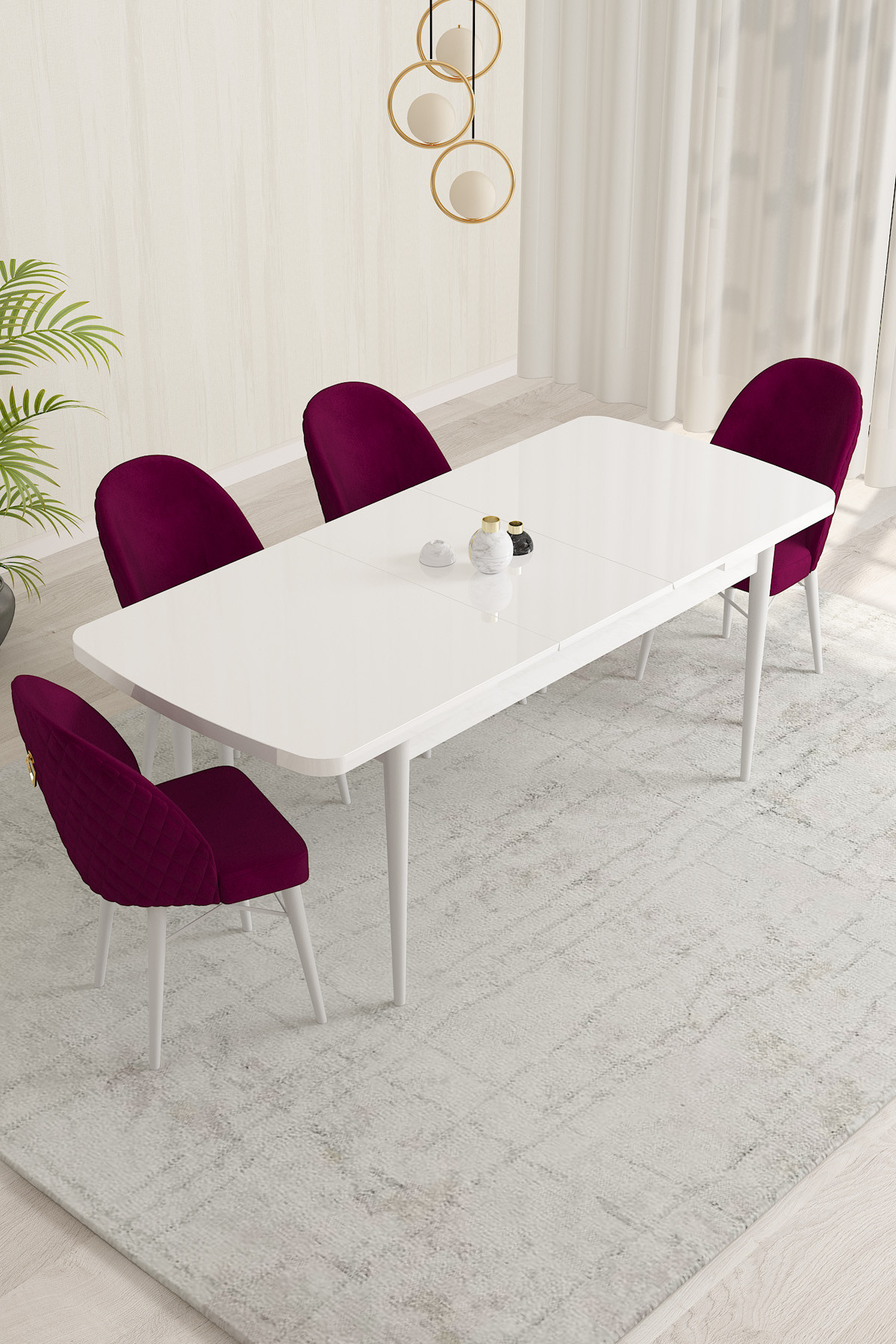 Rovena Marsilya Beyaz 80x132 Mdf Açılabilir Yemek Masası Takımı 4 Adet Sandalye