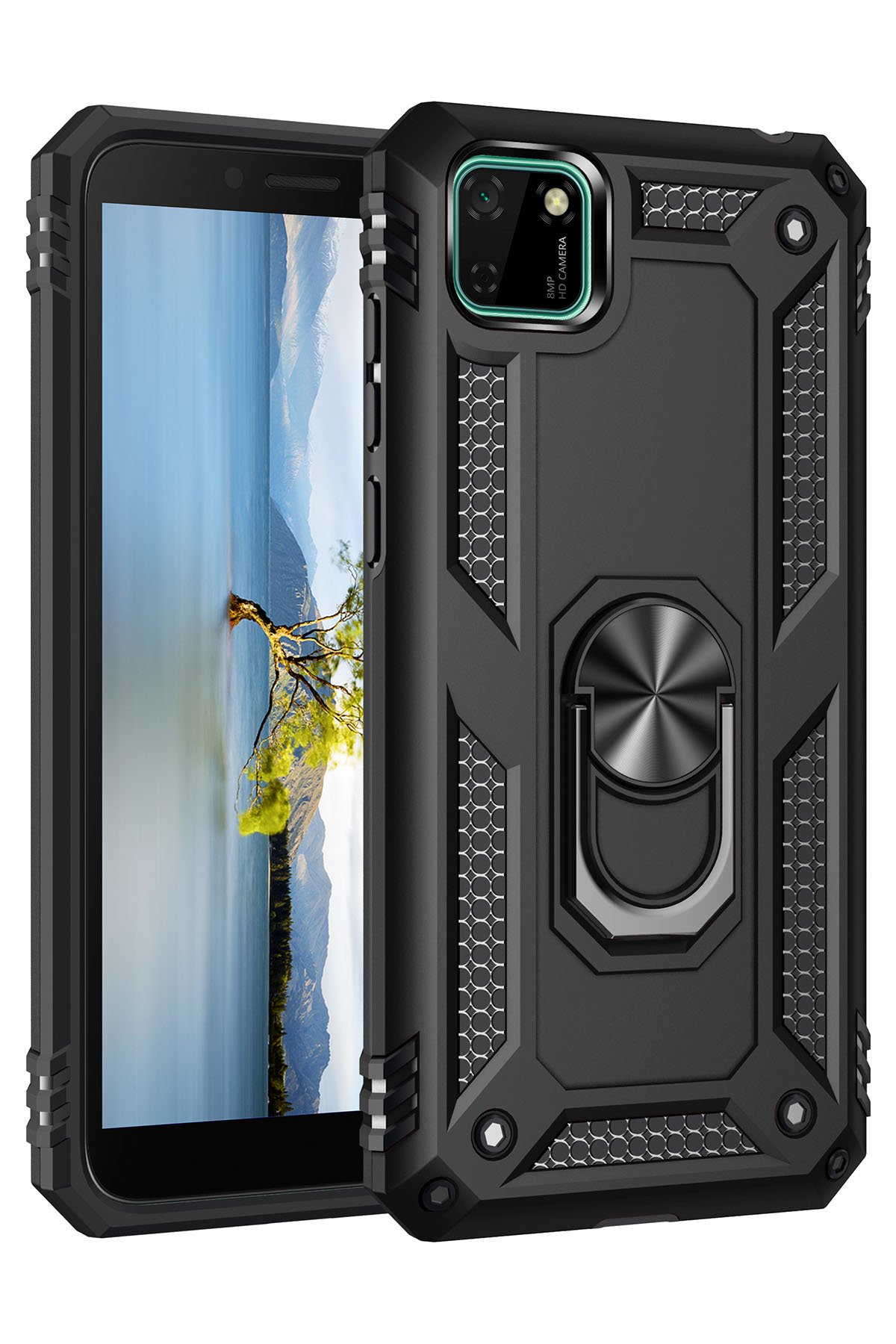 NewFace Newface Huawei Y5P Kılıf Sofya Yüzüklü Silikon Kapak - Siyah