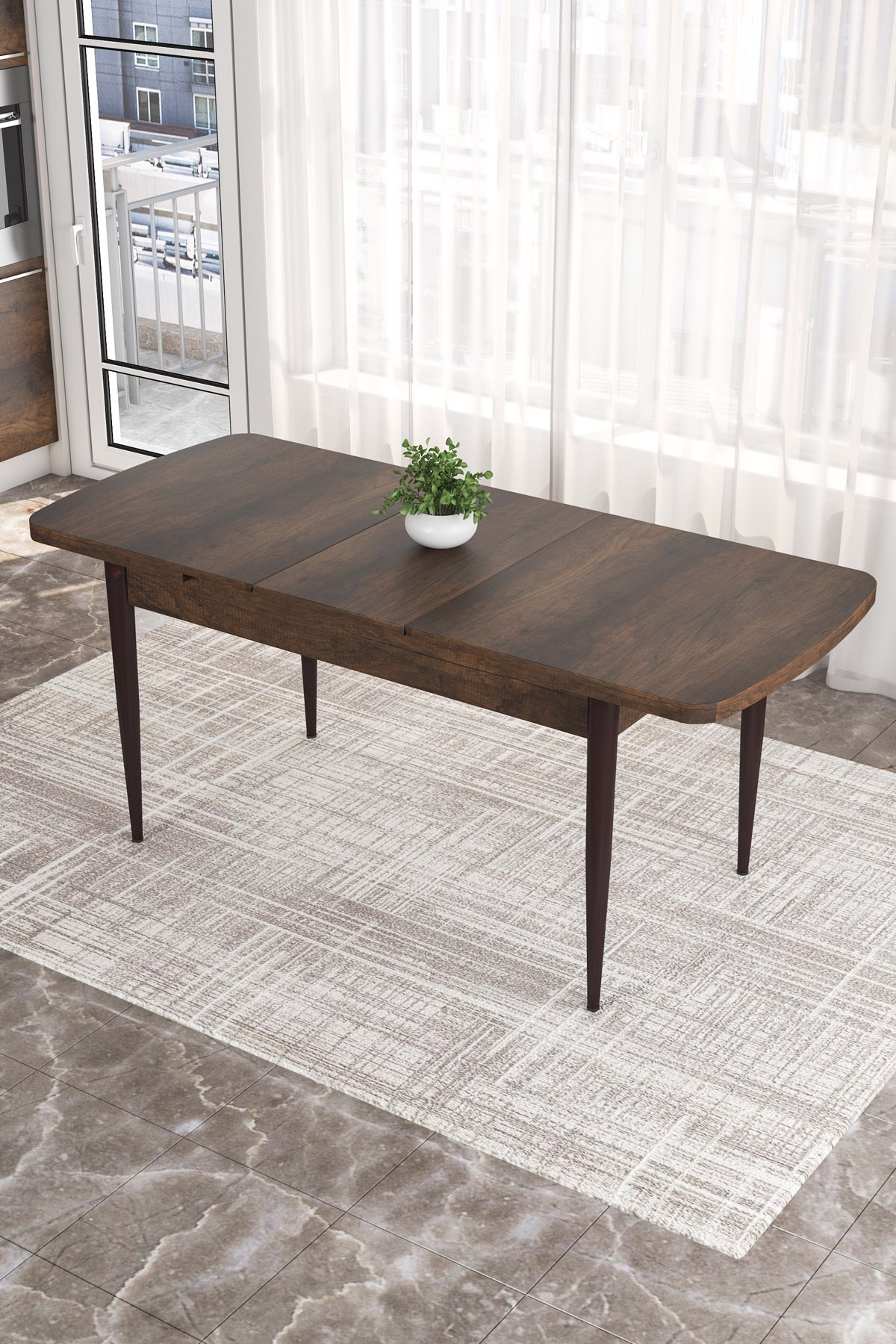 Rovena Zeta Barok Desen 80x132 Mdf Açılabilir Yemek Masası Takımı 4 Sandalye 1 Bench