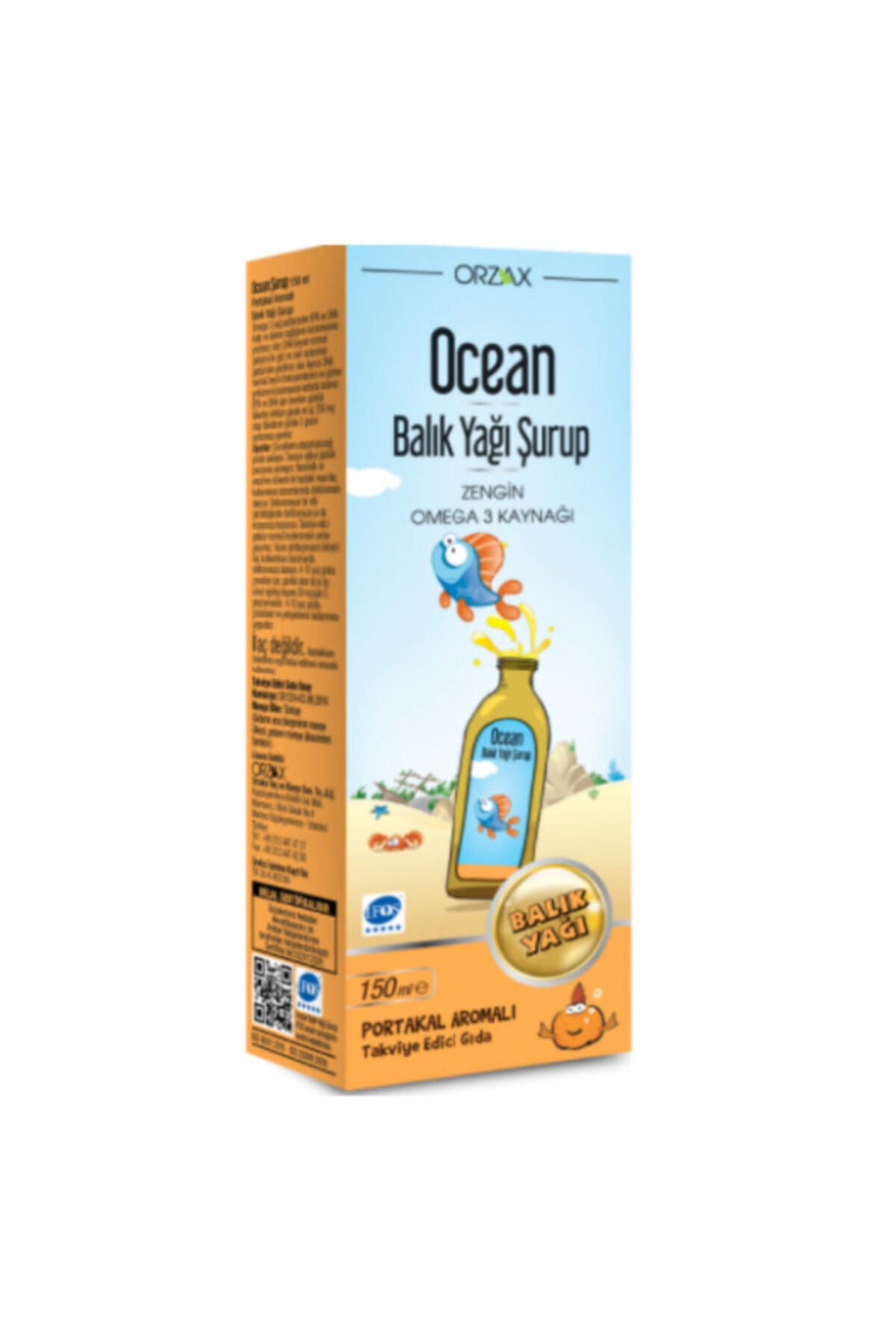 Orzax Ocean 150 ml Portakal Aromalı Balık Yağı Şurup