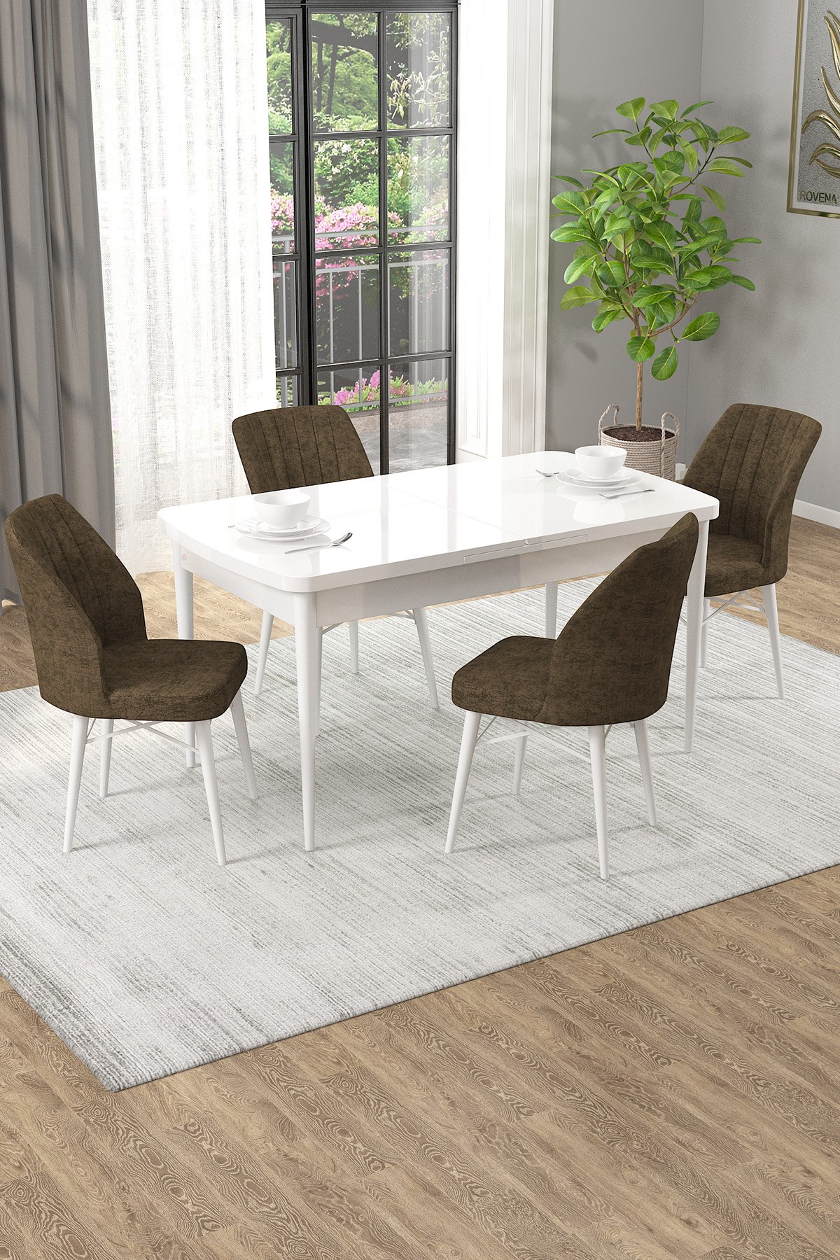 Rovena Alto Beyaz 70x114 Açılabilir Yemek Masası Takımı 4 Adet Sandalye