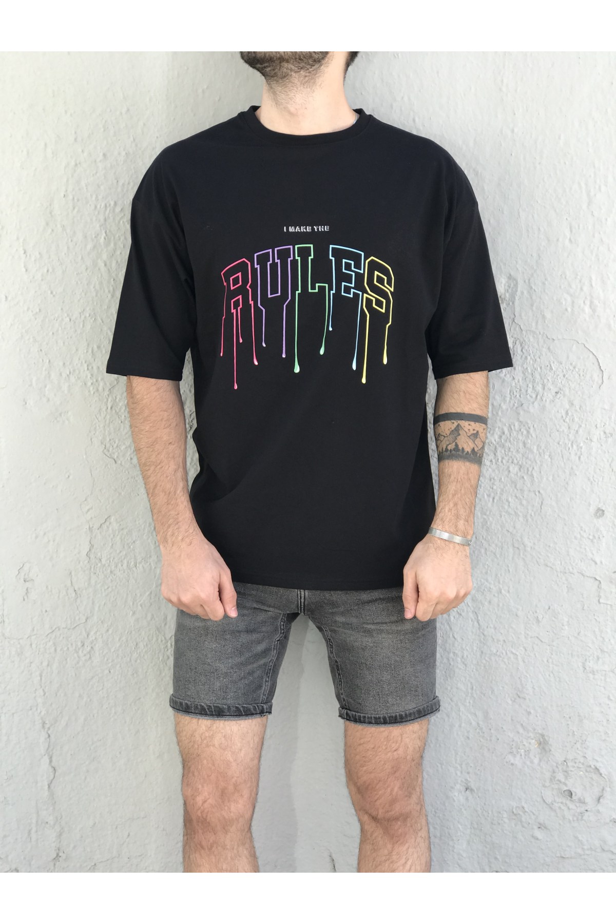 İnsane Minds Rules Baskılı Oversize Tişört