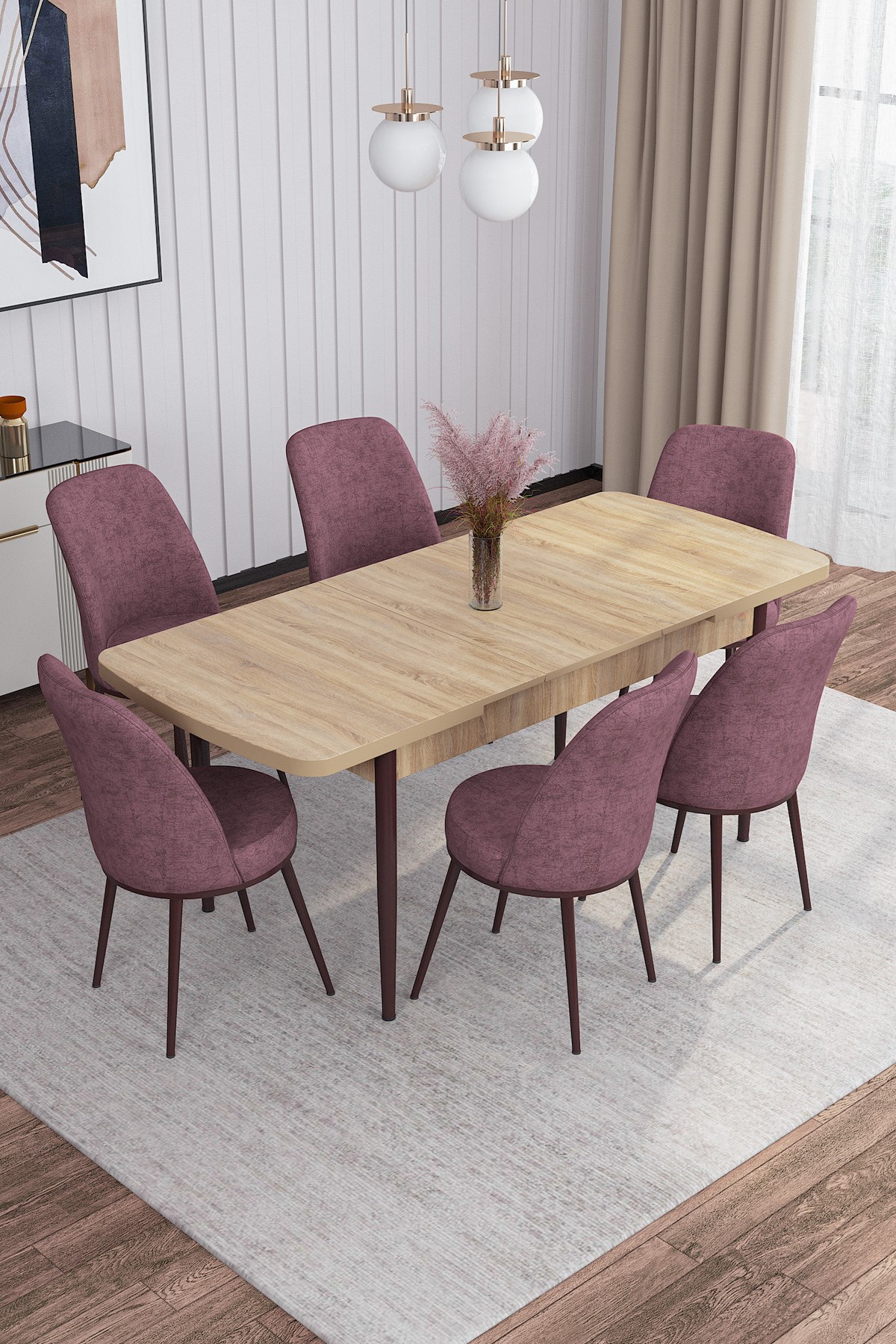 Rovena Leona Meşe Desen 80x132 Mdf Açılabilir Yemek Masası Takımı 6 Adet Sandalye