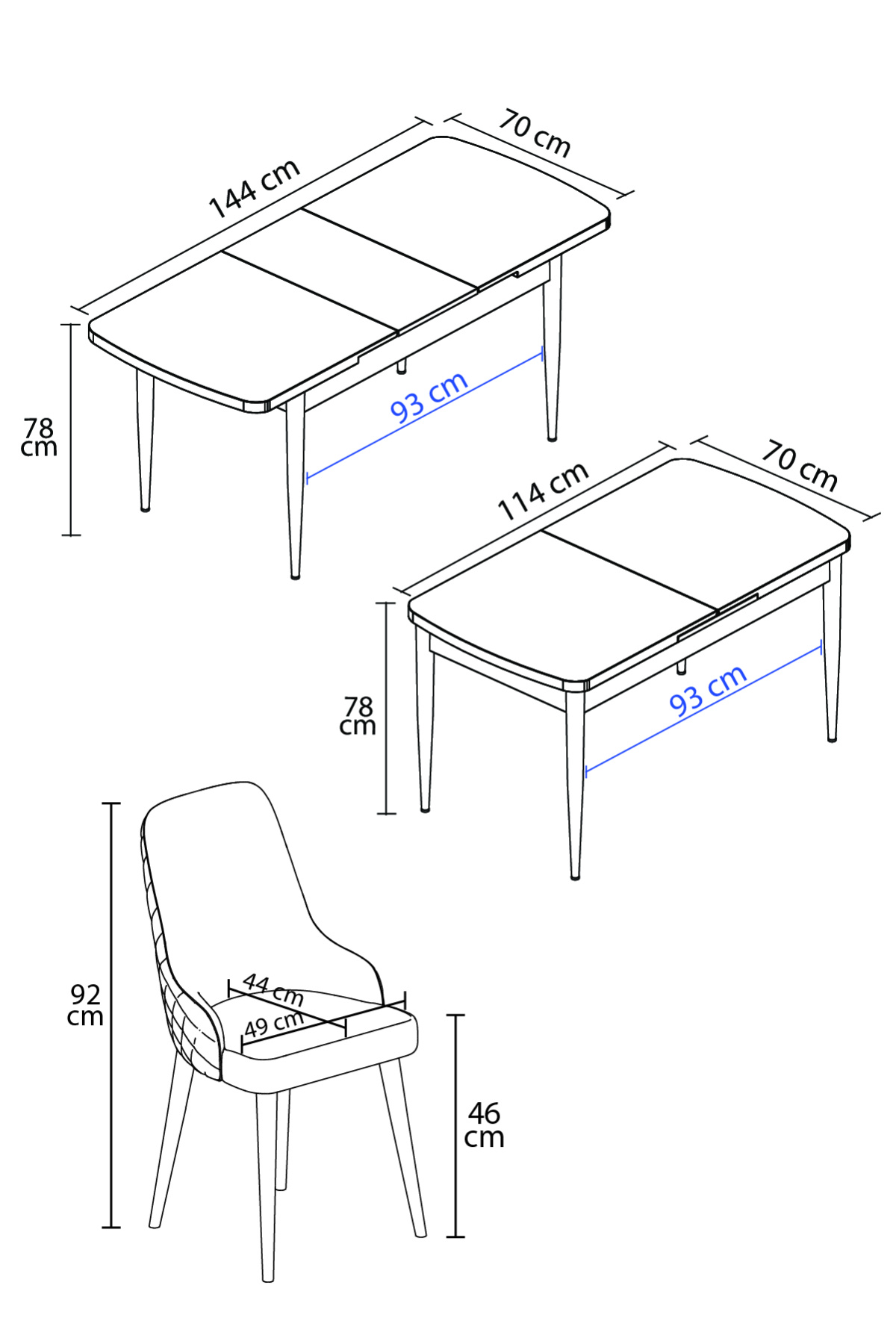 Rovena Blanca Beyaz Mermer Desen 70x114 Açılabilir Mutfak Masası Takımı 4 Adet Sandalye