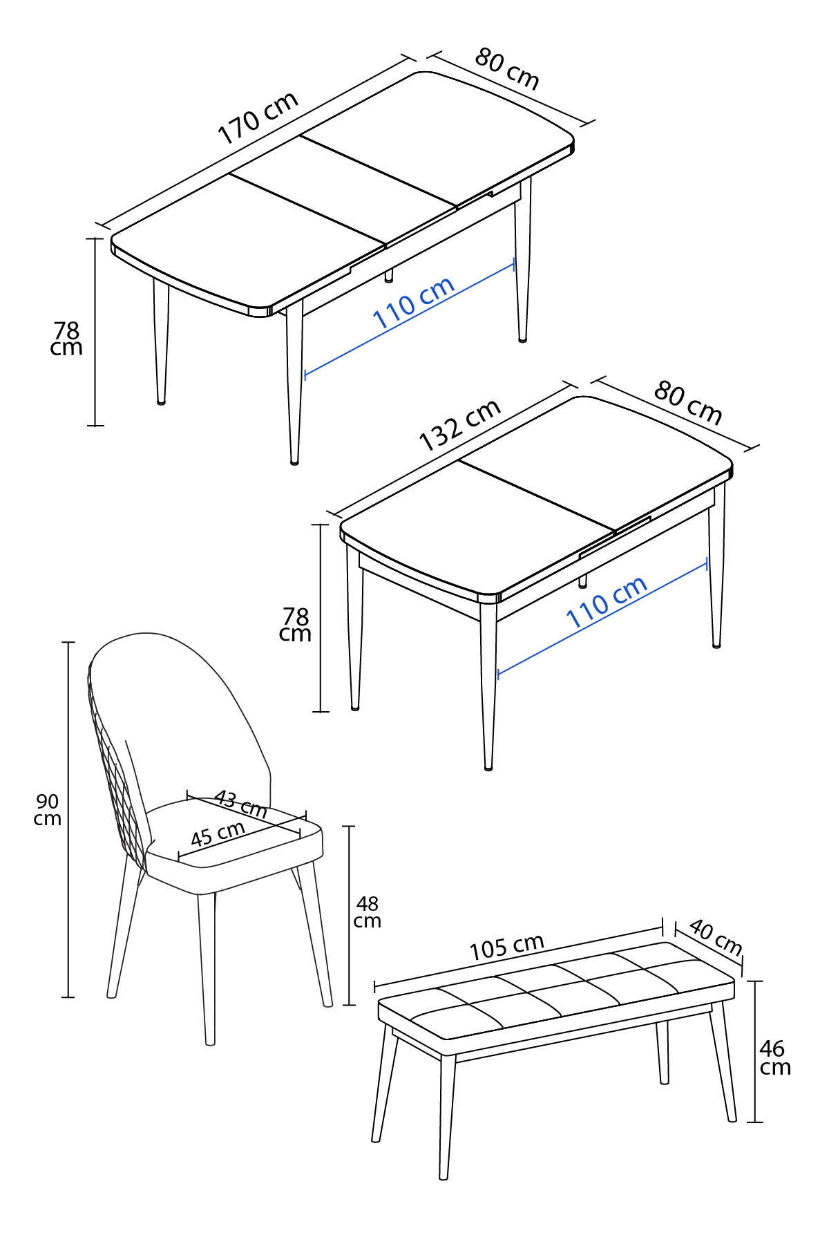 Rovena Modica Beyaz Mermer Desen 80x132 Açılabilir Yemek Masası Takımı 4 Sandalye 1 Bench